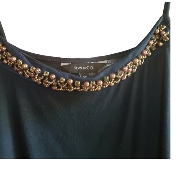Small Navy Blue Beaded Spaghetti Strap Tank Top with Beads - Picture 2 of 5